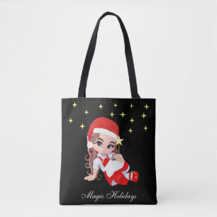 Cute Christmas Fairy Angel & Stars Tote Bag