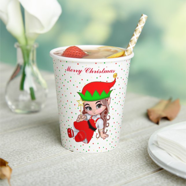 Cute Christmas Fairy Elf & Confetti Paper Cups (Insitu)