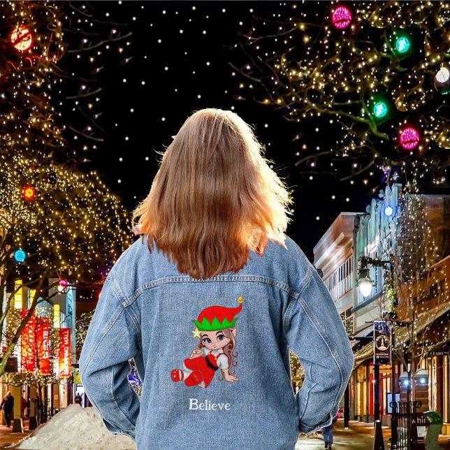 Cute Christmas Fairy Elf Denim Jacket (Creator Uploaded)