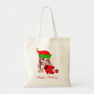 Cute Christmas Fairy Elf & Editable Text Tote Bag