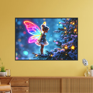 Cute Christmas fairy gradient neon wings Canvas Print