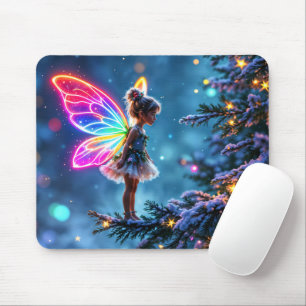 Cute Christmas fairy gradient neon wings Mouse Pad