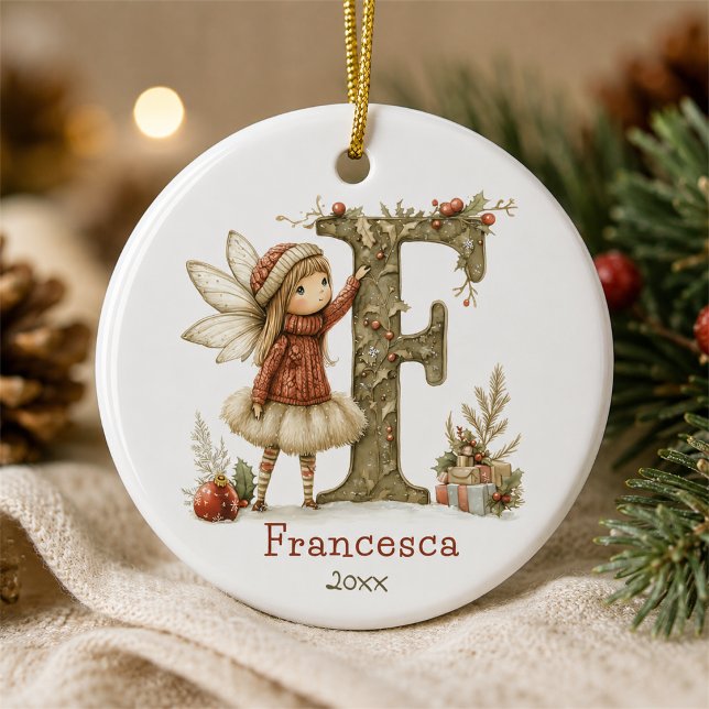 Cute Christmas Fairy Initial Customised Keepsake Ceramic Tree Decoration (Creator Uploaded)