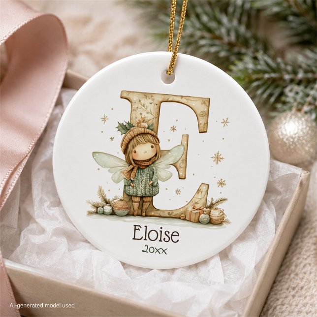 Cute Christmas Fairy Initial Personalised Holiday  Ceramic Tree Decoration (Creator Uploaded)