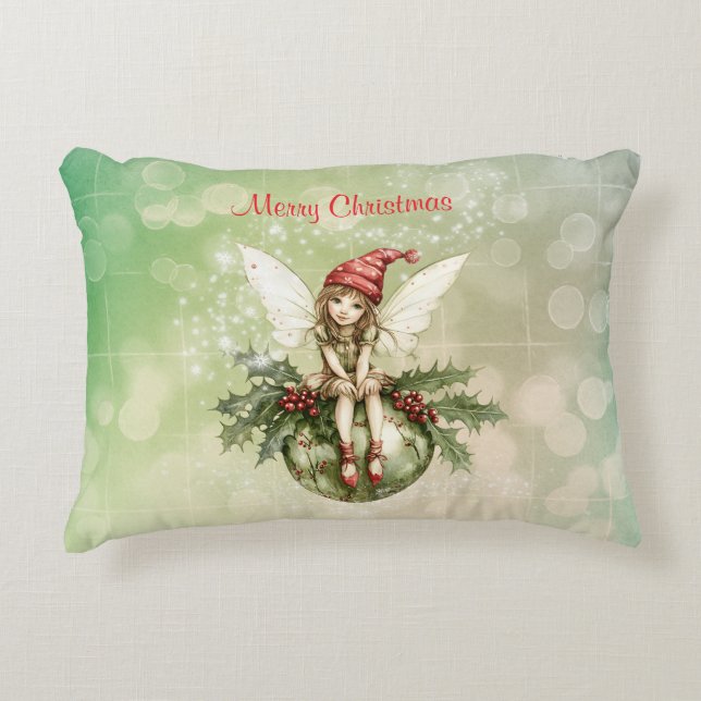 Cute Christmas Fairy on an Ornament Decorative Cushion (Front)