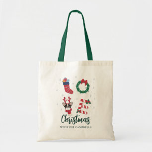 Cute Christmas Family Name Matching Holiday Tote Bag
