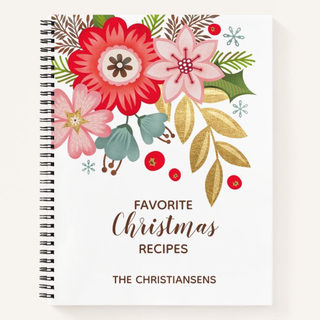 Cute Christmas Family Recipe Cookbook Keepsake Notebook (Front)