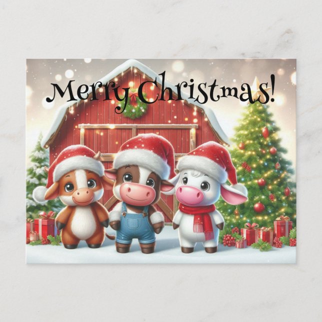 Cute Christmas Farm Animals  Postcard (Front)