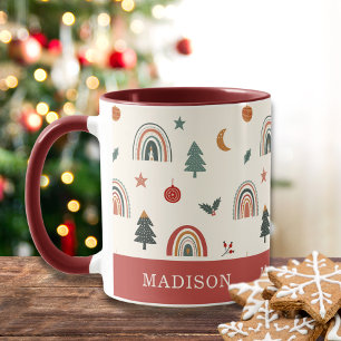 Cute Christmas Festive Rainbows Holidays Name Mug