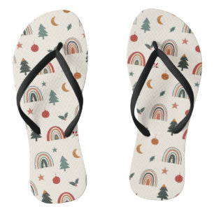 Cute Christmas Festive Rainbows Holidays Pattern Jandals