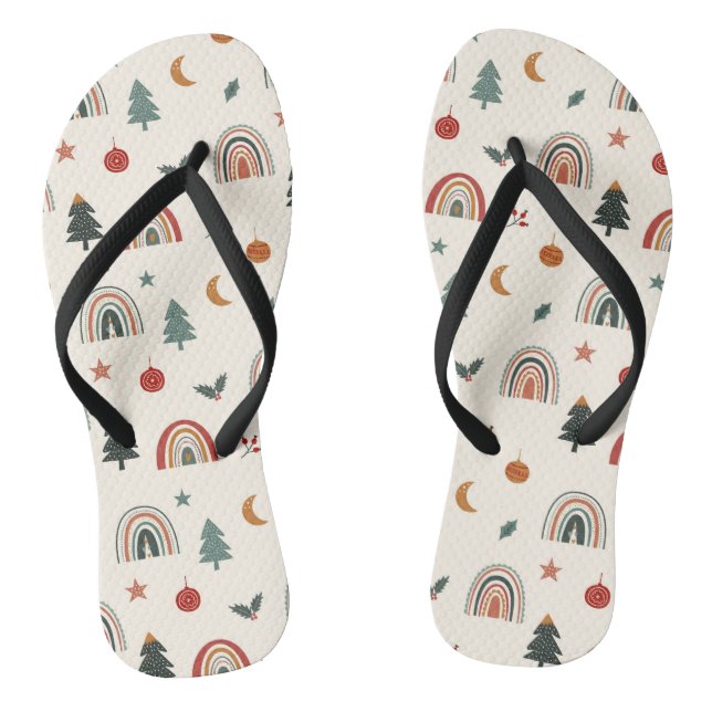 Cute Christmas Festive Rainbows Holidays Pattern Jandals (Footbed)