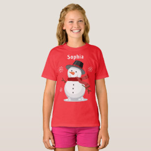 Cute Christmas Festive Snow man Custom girl name T-Shirt
