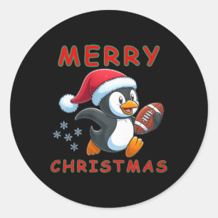 Cute Christmas Football Penguin Classic Round Sticker