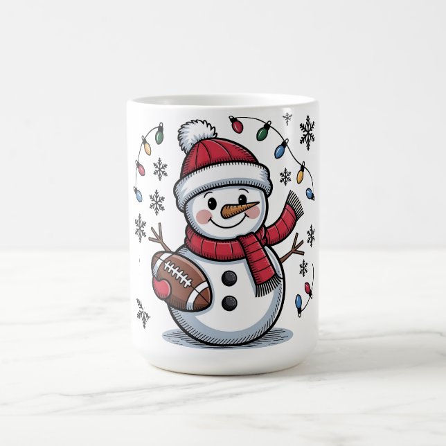 Cute Christmas Football Snowman Holiday Illustrati Coffee Mug (Center)