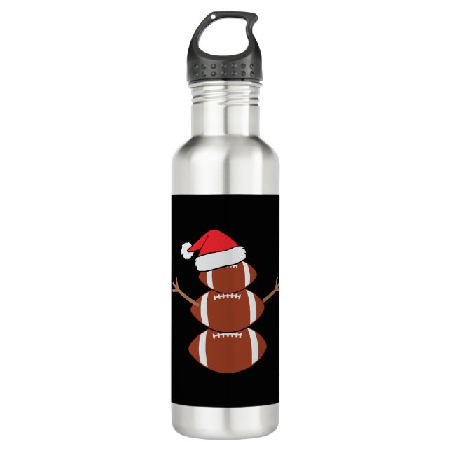Cute Christmas Football Snowman Santa Hat Funny 710 Ml Water Bottle (Front)