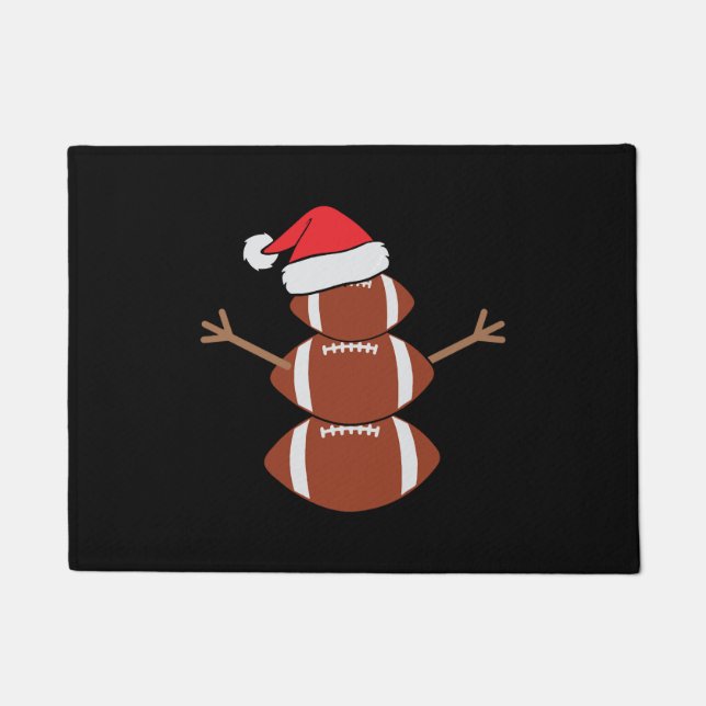 Cute Christmas Football Snowman Santa Hat Funny Doormat (Front)