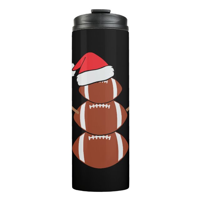 Cute Christmas Football Snowman Santa Hat Funny Thermal Tumbler (Front)