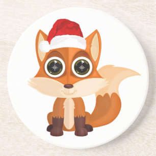 Cute Christmas Fox Cartoon Holiday Animal Festive Coaster