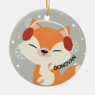 Cute Christmas Fox Ceramic Tree Decoration