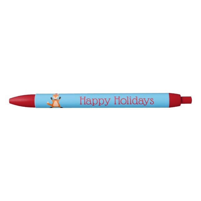 Cute Christmas Fox Custom Black Ink Pen (Front)