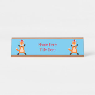 Cute Christmas Fox Custom Desk Name Plate