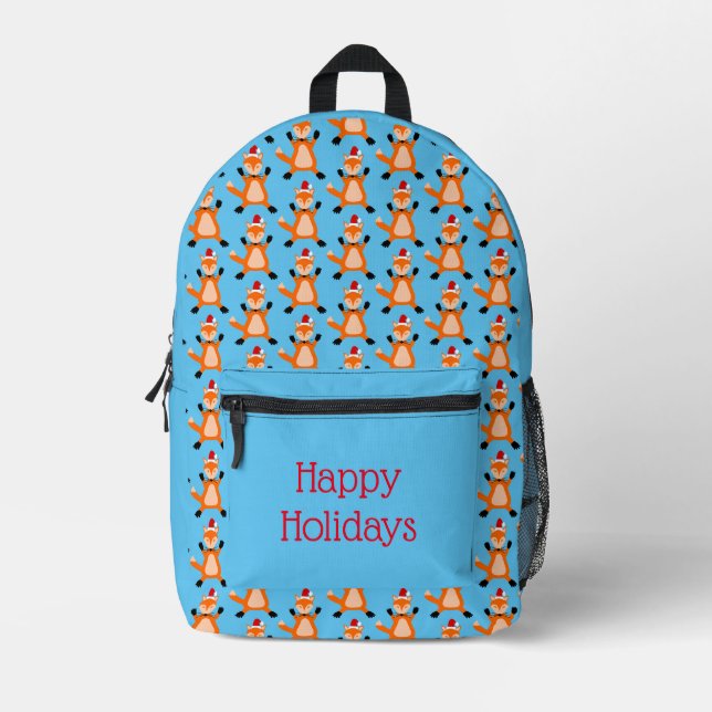 Cute Christmas Fox Custom Printed Backpack (Front)