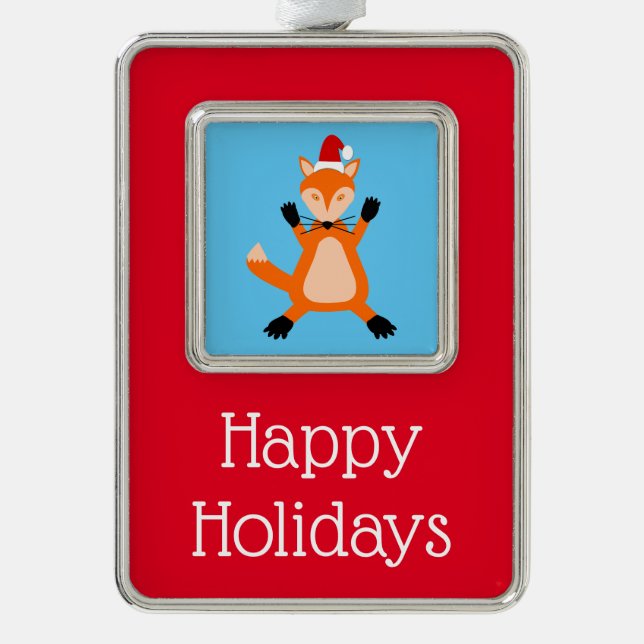 Cute Christmas Fox Custom Silver Plated Framed Ornament (Front)