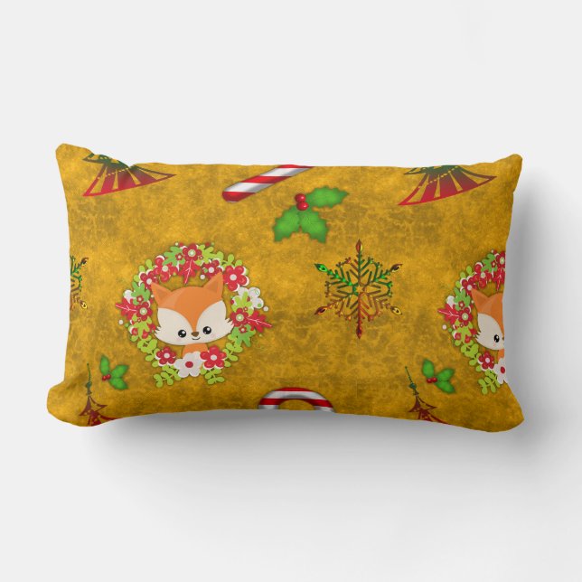Cute Christmas Fox Lumbar Cushion (Front)