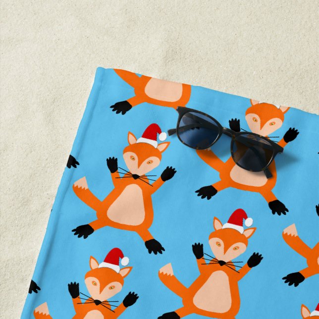 Cute Christmas Fox Patterned Beach Towel (In Situ)