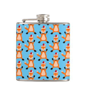 Cute Christmas Fox Patterned Hip Flask