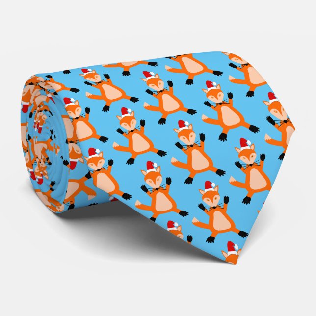 Cute Christmas Fox Patterned Tie (Rolled)