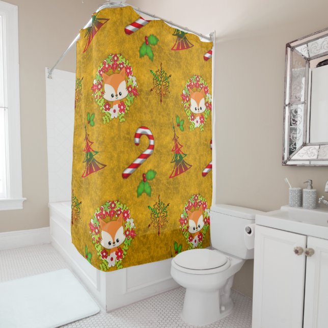 Cute Christmas Fox Shower Curtain (In Situ)
