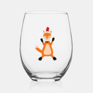 Cute Christmas Fox Stemless Wine Glass