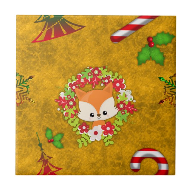 Cute Christmas Fox Tile (Front)