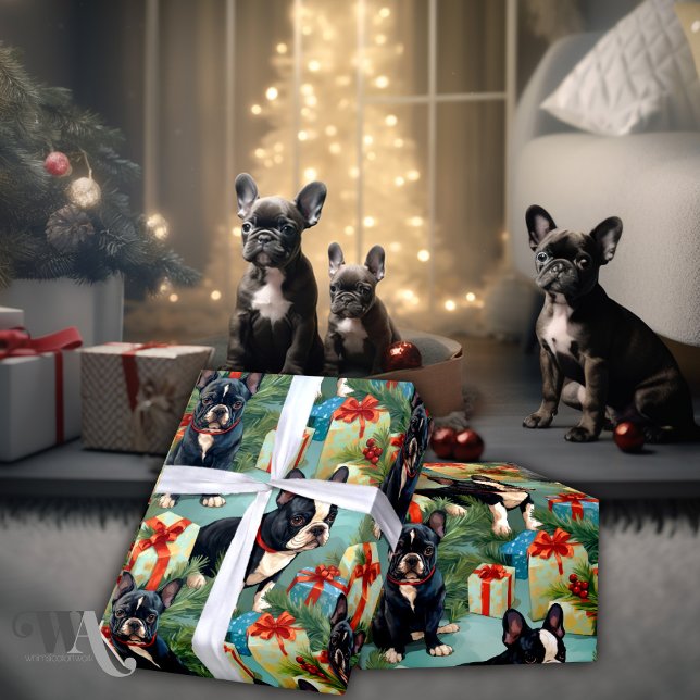 Cute Christmas French Bulldog  Wrapping Paper (Creator Uploaded)