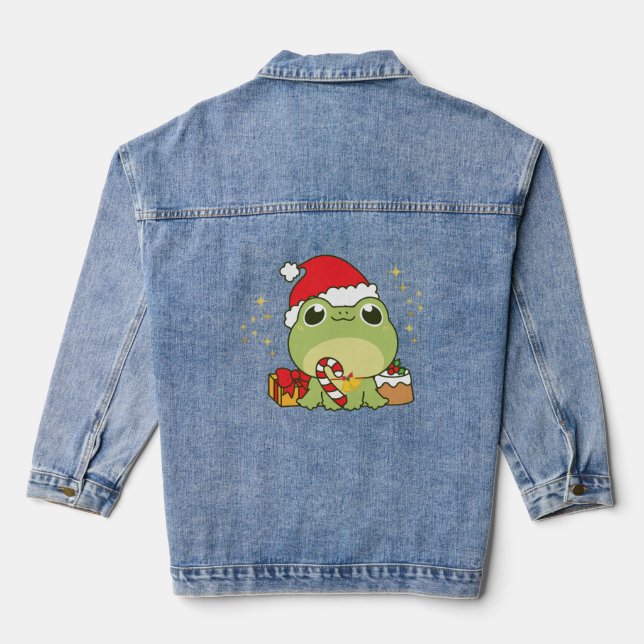 Cute Christmas Frog Denim Jacket (Back)