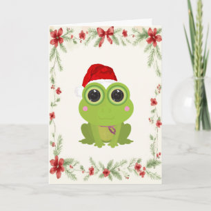 Cute Christmas Frog Holiday Card with Mistletoe