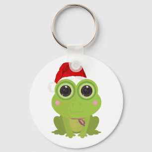 Cute Christmas Frog Holiday Santa Hat Winter Key Ring