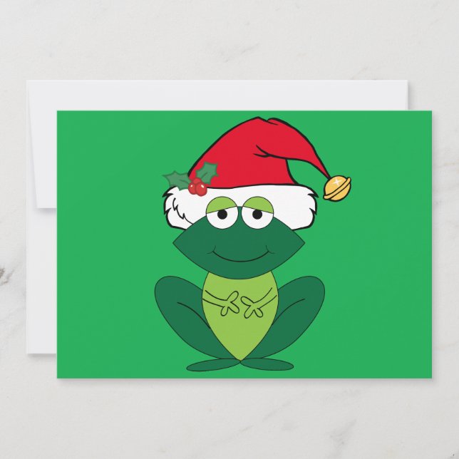 Cute Christmas Frog in Santa Claus Hat Holiday Card (Front)