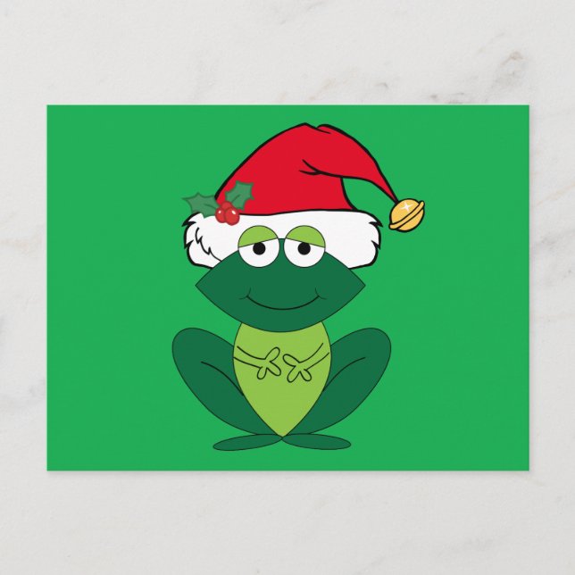 Cute Christmas Frog in Santa Claus Hat Postcard (Front)