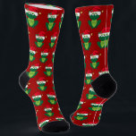 Cute Christmas Frog in Santa Hat Red Holiday Socks<br><div class="desc">Fun Christmas frogs in cute red Santa Claus hats with jingle bells and mistletoe on cool red holiday socks. This fun footwear gift features a smiling green froggie animal makes me happy and full of Christmas cheer.</div>