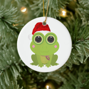 Cute Christmas Frog Santa Hat Festive Ceramic Tree Decoration