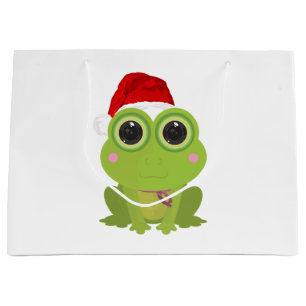 Cute Christmas Frog Santa Hat Festive Holiday Large Gift Bag