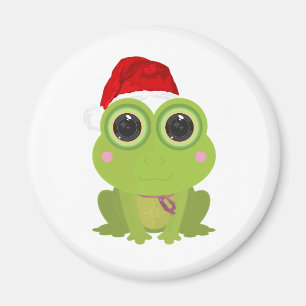 Cute Christmas Frog Santa Hat Festive Holiday Magnet