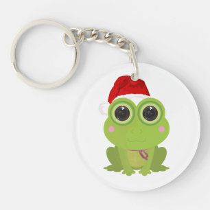 Cute Christmas Frog Santa Hat Holiday Winter Key Ring