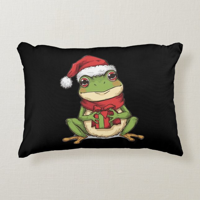 Cute Christmas Frog Sweater - Santa Frog Holding G Decorative Cushion (Front)