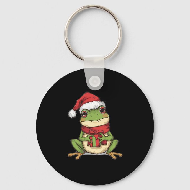 Cute Christmas Frog Sweater - Santa Frog Holding G Key Ring (Front)