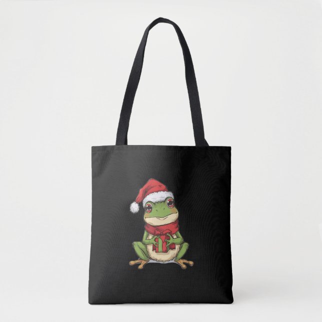 Cute Christmas Frog Sweater - Santa Frog Holding G Tote Bag (Front)