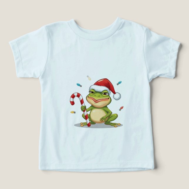 Cute Christmas Frog With Candy Cane - Funny Holida (Design Front)