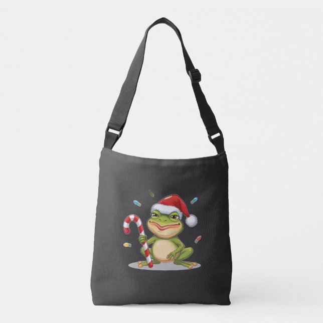 Cute Christmas Frog With Candy Cane - Funny Holida Crossbody Bag (Front)